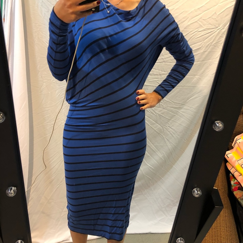 BCBG asymmetrical striped tight dress.